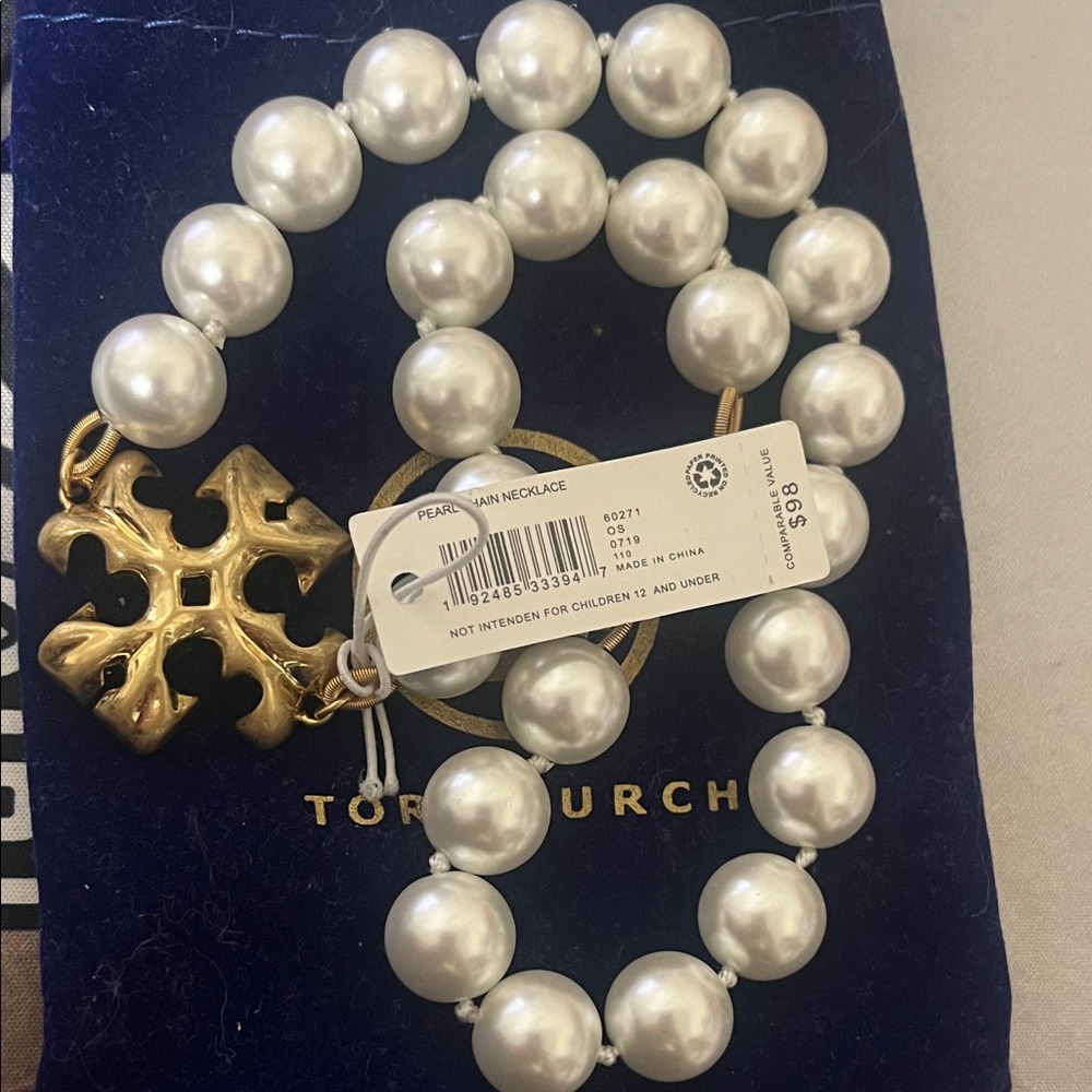 Tory Burch Gold Pendant with White Pearls Necklace